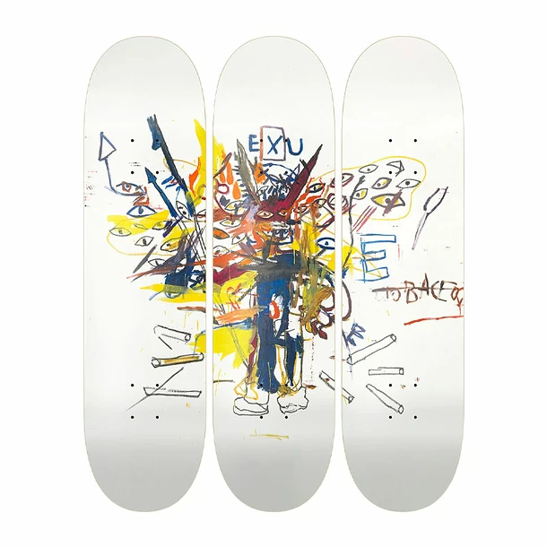 Skateboards Triptyque Jean-Michel Basquiat - Exu, 1988 - The Skateroom 3 Skateboards Triptyque Jean-Michel Basquiat - Exu, 1988 - The Skateroom