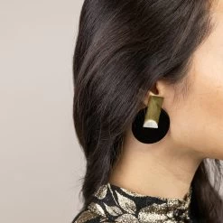 Boucles D'oreilles Art Déco En Pierre Et Laque Disque - L'Indochineur -Décoration Soldes 78910 xl