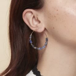 Boucles D'oreilles Créoles Antiques Avec Pierres Bleues -Décoration Soldes 82881 xl