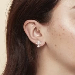 Boucles D'oreilles Fleur De Lys Strass - Clips -Décoration Soldes 82891 xl