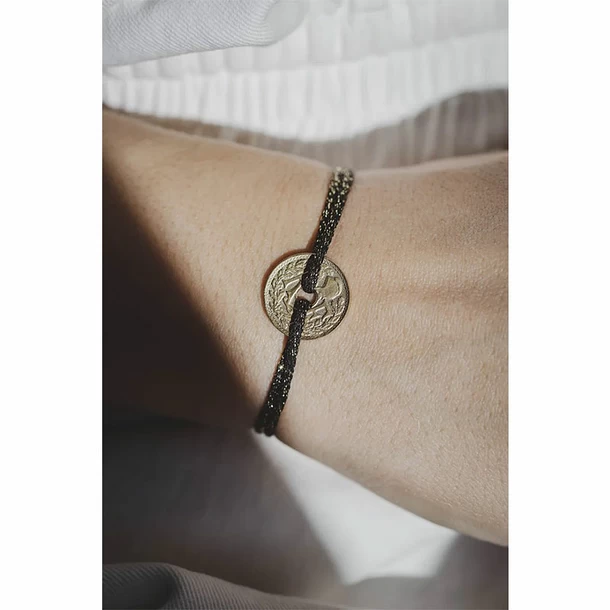Bracelet RF 5 Centimes - Cordon Noir 3 Bracelet RF 5 Centimes - Cordon Noir